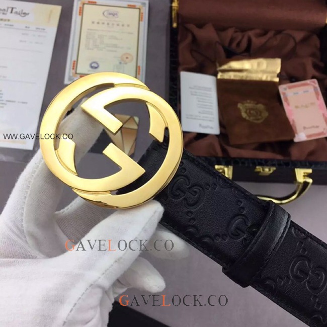 Gucci Signature Leather Belt Gold Buckle Original Size